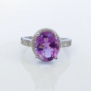 Amethyst 3 Carats Ring Sterling Silver Size 6-3/4